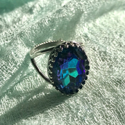大粒のバミューダブルー vintage glass ring(８～２２号・SV925に変更可能） 4枚目の画像