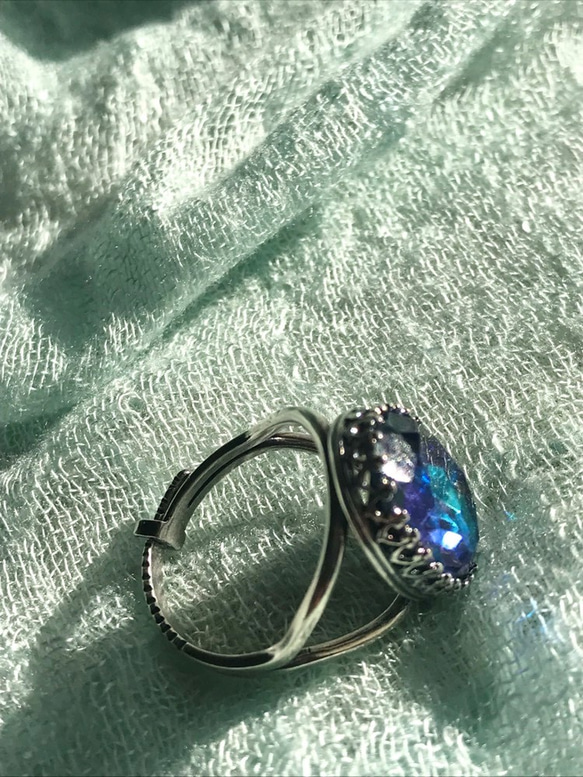 大粒のバミューダブルー vintage glass ring(８～２２号・SV925に変更可能） 6枚目の画像