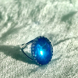 大粒のバミューダブルー vintage glass ring(８～２２号・SV925に変更可能） 7枚目の画像