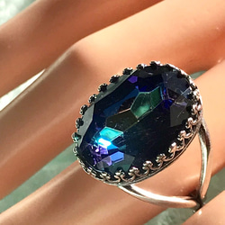 大粒のバミューダブルー vintage glass ring(８～２２号・SV925に変更可能） 8枚目の画像