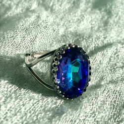 大粒のバミューダブルー vintage glass ring(８～２２号・SV925に変更可能） 9枚目の画像