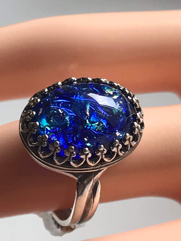 ハワイアンブルー vintage glass ring（８～23号・sv925可能） 4枚目の画像