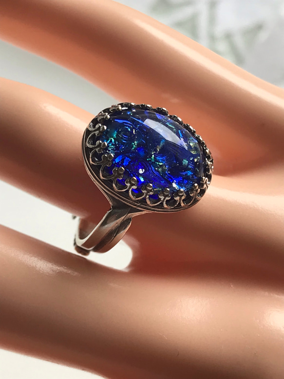 ハワイアンブルー vintage glass ring（８～23号・sv925可能） 9枚目の画像