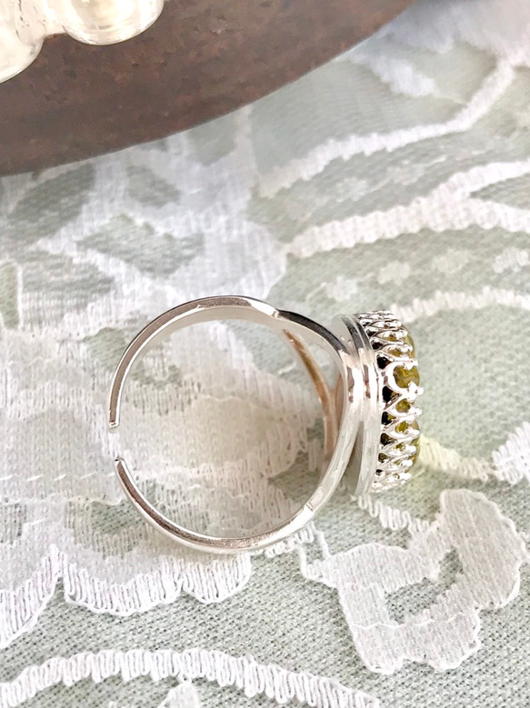 1950年代 ドイツvintage glass ライトグリーン leaf ring 6枚目の画像