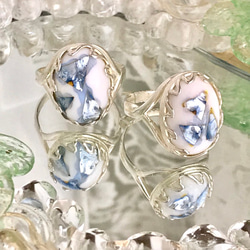 シルバーアバロンシェルとvintage glass ring（７~17号まで対応・ハートベゼル） 2枚目の画像