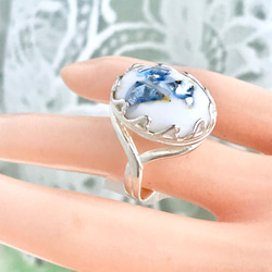 シルバーアバロンシェルとvintage glass ring（７~17号まで対応・ハートベゼル） 4枚目の画像