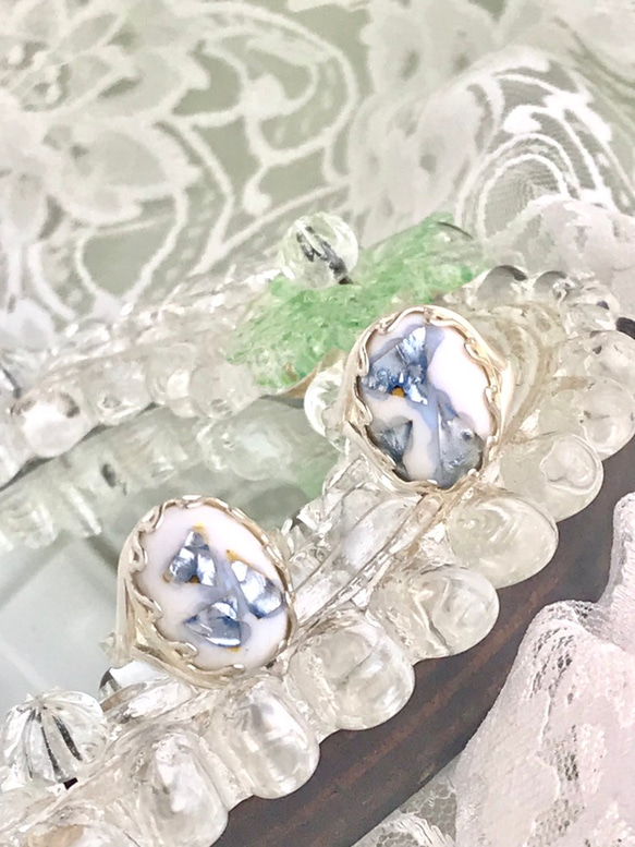 シルバーアバロンシェルとvintage glass ring（７~17号まで対応・ハートベゼル） 5枚目の画像