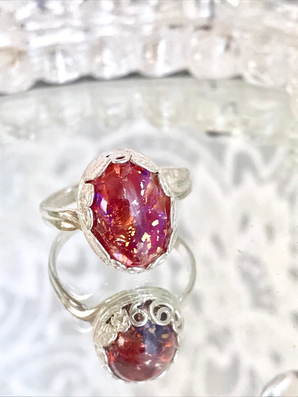 SV925・・Red foil marbled ドラゴンブレス ring（８～１８号） 3枚目の画像