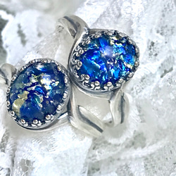ハワイアン Blue ヴィンテージガラス foil marbled  ring（フリーサイズ） 2枚目の画像
