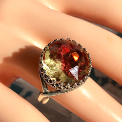 S1950 ルビー＆ゴールド 西ドイツ製 vintage glass ring 　(７～23号・SV925変更可能） 1枚目の画像