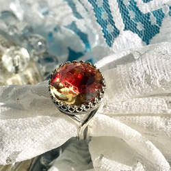S1950 ルビー＆ゴールド 西ドイツ製 vintage glass ring 　(７～23号・SV925変更可能） 8枚目の画像