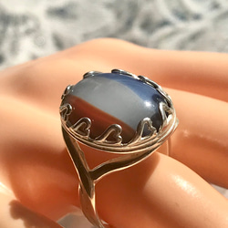 西ドイツ製 vintage トリコロール glass ring（７~17号まで対応・ハートベゼル） 2枚目の画像