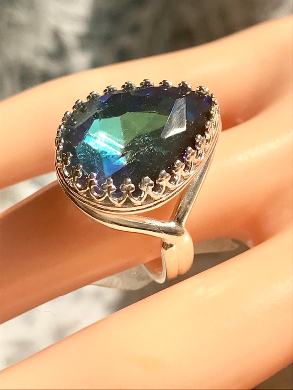 バミューダブルーの雫 vintage glass ring 9枚目の画像