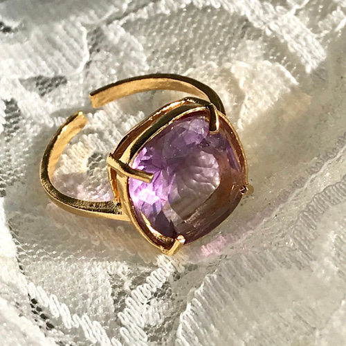 ライトパープル・・2月誕生石 アメジスト スクエア ring