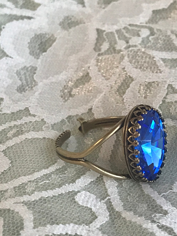 S1970 ブリリアント サファイア vintage glass ring（８～22号・アンティークゴールド） 3枚目の画像