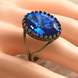 S1970 ブリリアント サファイア vintage glass ring（８～22号・アンティークゴールド） 1枚目の画像