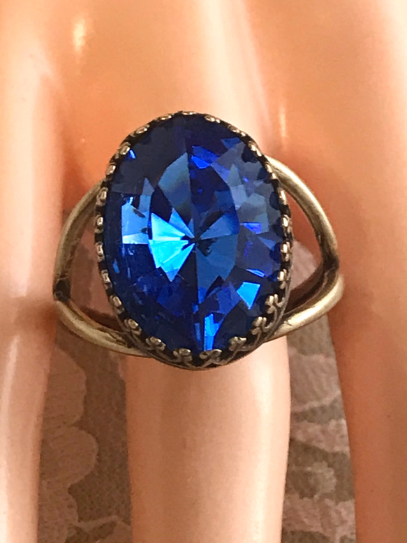 S1970 ブリリアント サファイア vintage glass ring（８～22号・アンティークゴールド） 7枚目の画像