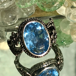 花とリーフのringでハワイアン風・・ライトブルー ヴィンテージglass ring（7～2４号) 5枚目の画像