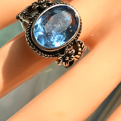 花とリーフのringでハワイアン風・・ライトブルー ヴィンテージglass ring（7～2４号) 9枚目の画像