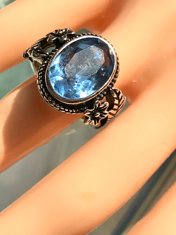 花とリーフのringでハワイアン風・・ライトブルー ヴィンテージglass ring（7～2４号) 9枚目の画像
