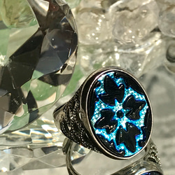 チェコスロバキア Black×Bermuda Blue　ヴィンテージガラス ring（８～２７号） 7枚目の画像