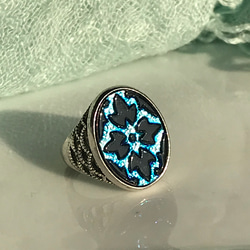 チェコスロバキア Black×Bermuda Blue　ヴィンテージガラス ring（８～２７号） 9枚目の画像