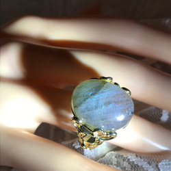 大粒の神秘の石・・ラブラドライト  ring（フリーサイズ・クローバーリーフ） 7枚目の画像