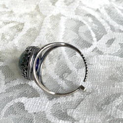 大粒 グリーン ファイアオパール vintage glass ring(SV925可能・８～23号) 7枚目の画像