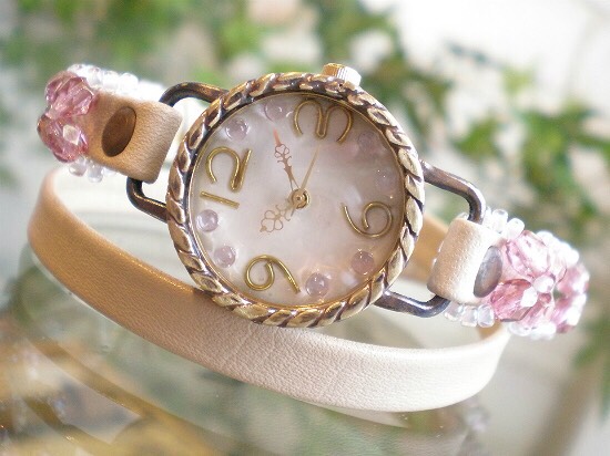 グラスビーズの2重巻ウォッチ(アイボリー)【受注生産】