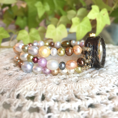 ふんわりカラーの淡水パールブレスレットウォッチ(受注生産) 腕時計  