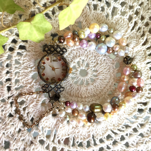 ふんわりカラーの淡水パールブレスレットウォッチ(受注生産) 腕時計  