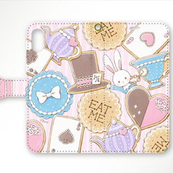アリスうさぎ　アイシングクッキー（ピンク）手帳型iPhoneケース 2枚目の画像