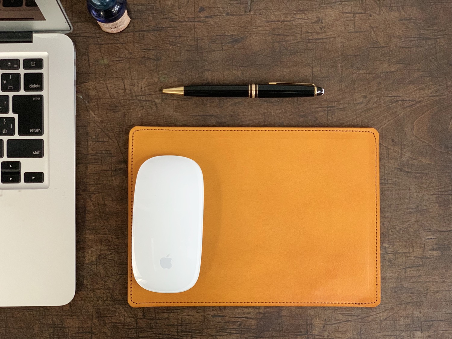 イタリアンレザー　リバーシブルマウスパッド　YELLOW×CHOCO