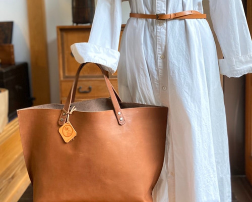 受注制作】一枚革のざっくりトート ブラウン トートバッグ 京都山本