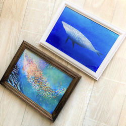 アート作品A5プリント「極彩色のスイミー＆鯨のスイミー」 1枚目の画像