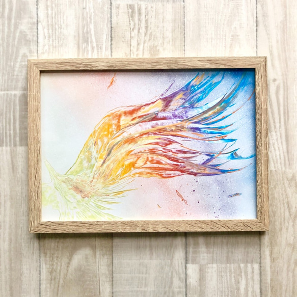 虹色の翼 スプレー・ドローイング(A4サイズ) 絵画 AKI SPRAY