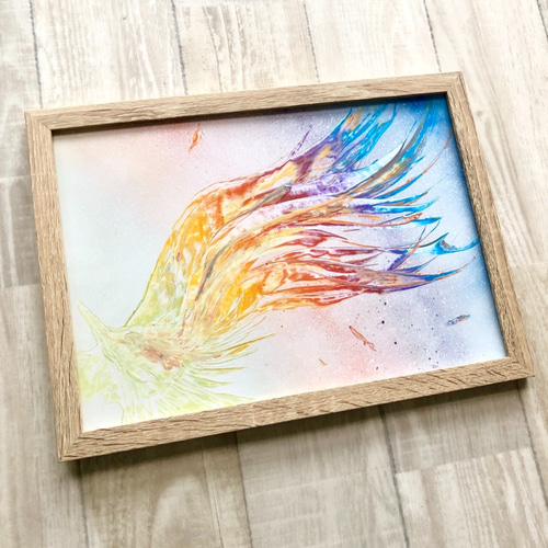虹色の翼 スプレー・ドローイング(A4サイズ) 絵画 AKI SPRAY