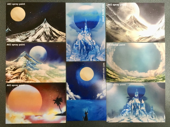 スプレーアートの風景画ポストカード8枚セット 2枚目の画像