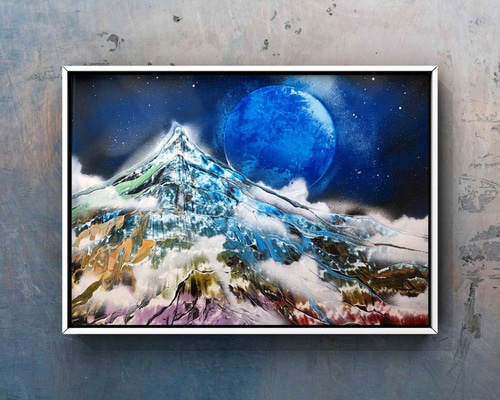 絵画　風景画　原画　アクリル　テクスチャー　山　雲海　インテリア　大作 87f007b492580ea9b69fcc0a23b0eb