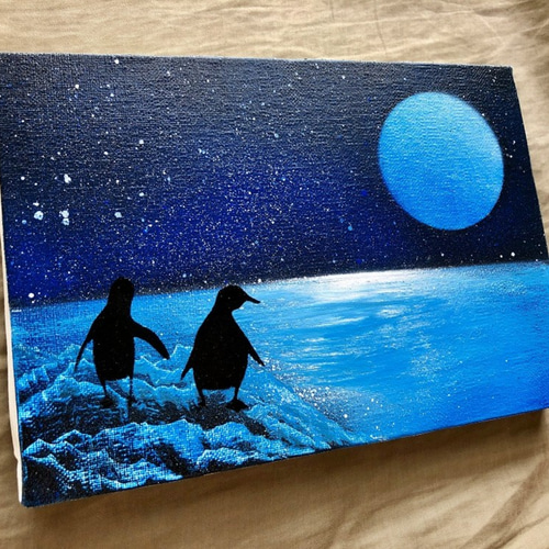 ペンギン兄弟」 キャンバスパネル風景画 絵画 AKI SPRAY PAINT
