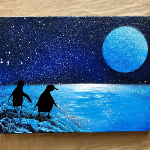 ペンギン兄弟」 キャンバスパネル風景画 絵画 AKI SPRAY PAINT