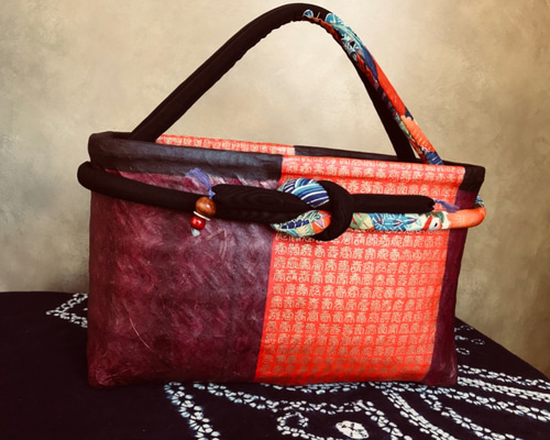 一閑張 かごバック 一点物 和モダン 和紙 柿渋 かごバッグ 白猫