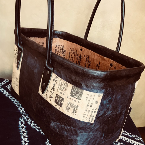 一閑張りバッグ　モダン 一閑張り 和モダン 買い物かごバック