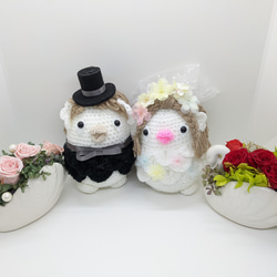 ☆結婚お祝いに☆ 編みぐるみのアマビエ新郎新婦さん♡ あみぐるみ