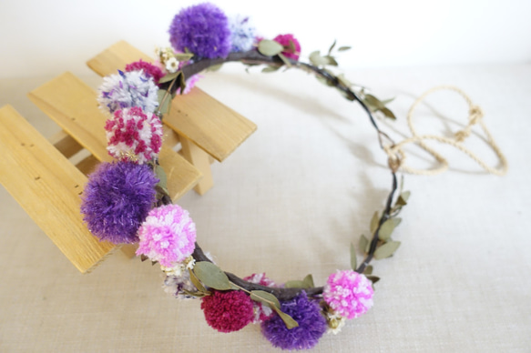 紫色夢境/毛球新娘伴娘花童花圈頭圈/婚禮佈置/自然系外拍 第2張的照片