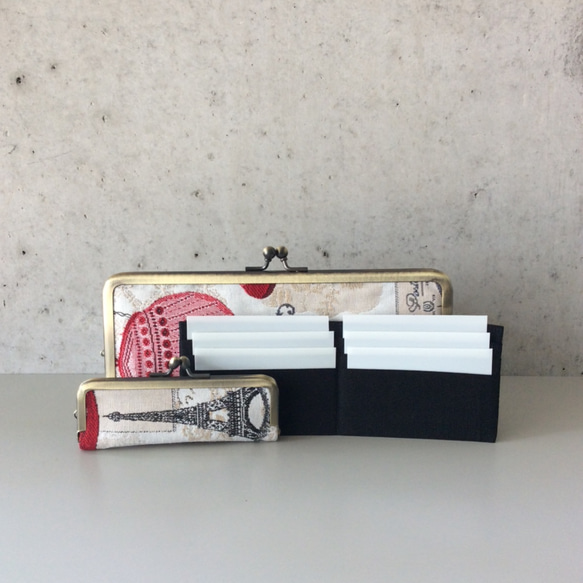 フランス布のお洒落な がま口  カード入れ コインケース付き 3枚目の画像