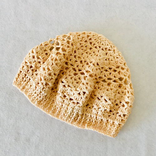 リネン 麻 透かし編みベレー帽 クリームイエロー ベレー帽・ハンチング