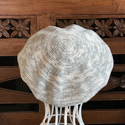 綿 レーヨン ニット帽子 ベレー帽  きなりxグレー 5枚目の画像