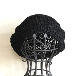 コットン 麻 ニット帽子  ブラック  ベレー帽 2枚目の画像