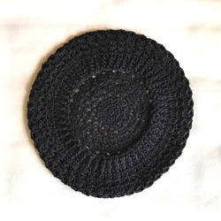 コットン 麻 ニット帽子  ブラック  ベレー帽 3枚目の画像